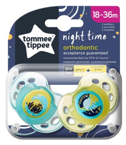 Tommee Tippee Пустышка силиконовая Night Time Meduza, 18-36 месяцев, 2 штуки