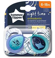 Tommee Tippee Пустышка силиконовая Night Time Peste/Pisica, 6-18 месяцев, 2 штуки					