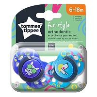 Tommee Tippee Пустышка силиконовая Fun Style Caine, 6-18 месяцев, 2 штуки					